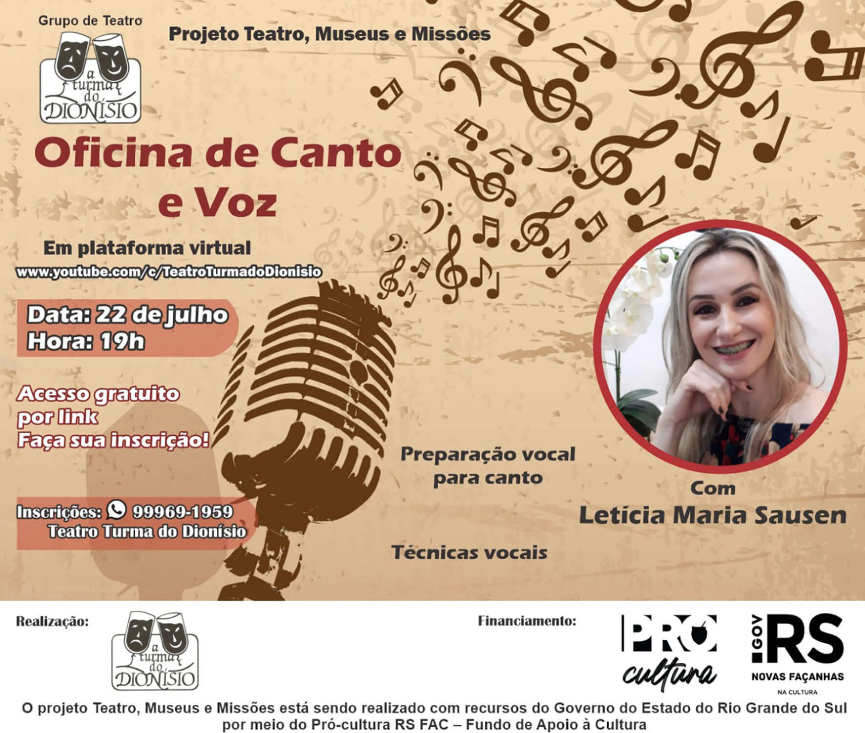 Oficina de canto e voz em plataforma virtual